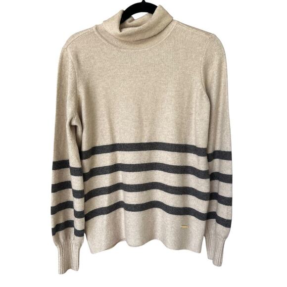 Michael Kors Merino Wool Baby Alpaca Turtleneck Striped Sweater Size Small - Picture 1 of 3